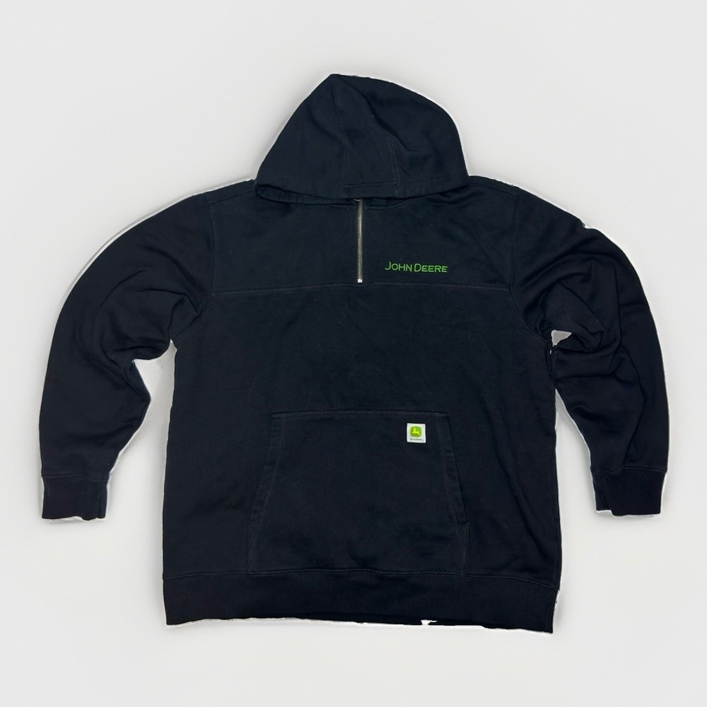 John Deere Black Pullover Hoodie XL Tall Green Logo Workwear Farm